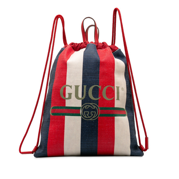 Pre-Loved Gucci Canvas Sylvie Stripe Logo Drawstring Backpack - Picture 1 of 9